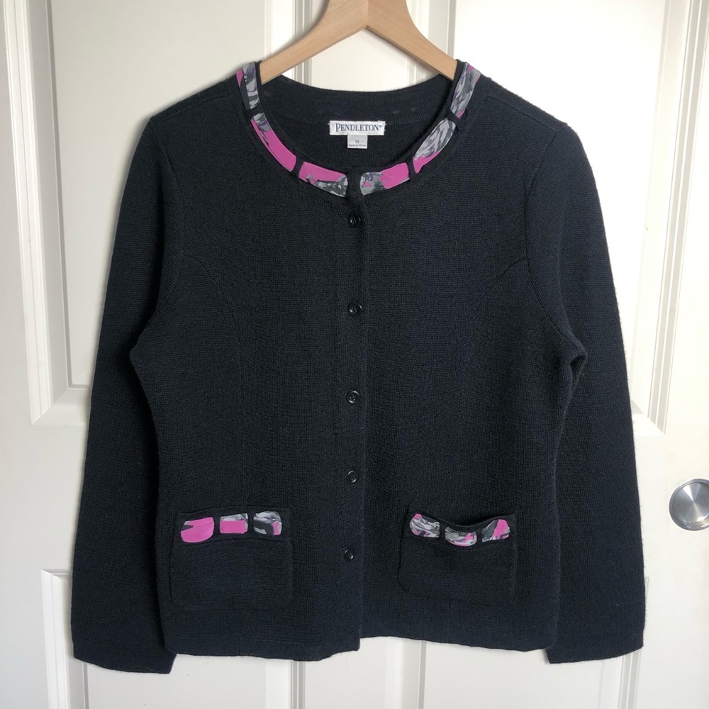 Pendleton Wool Blend Button Front Black Cardigan